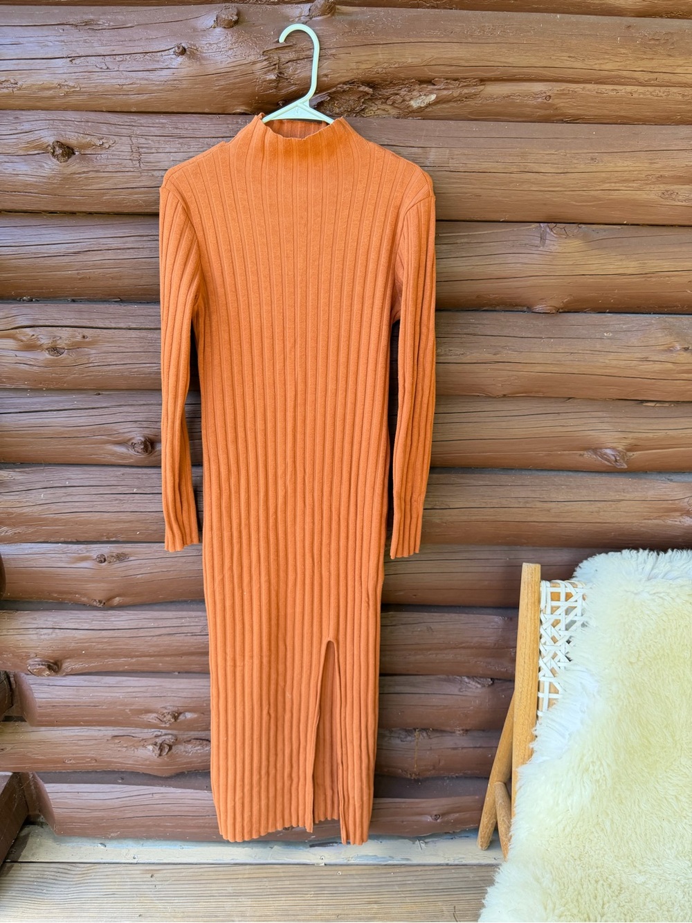 FREE PEOPLE - Rust Orange Mock Neck Ribbed Sweater Dress - Medium